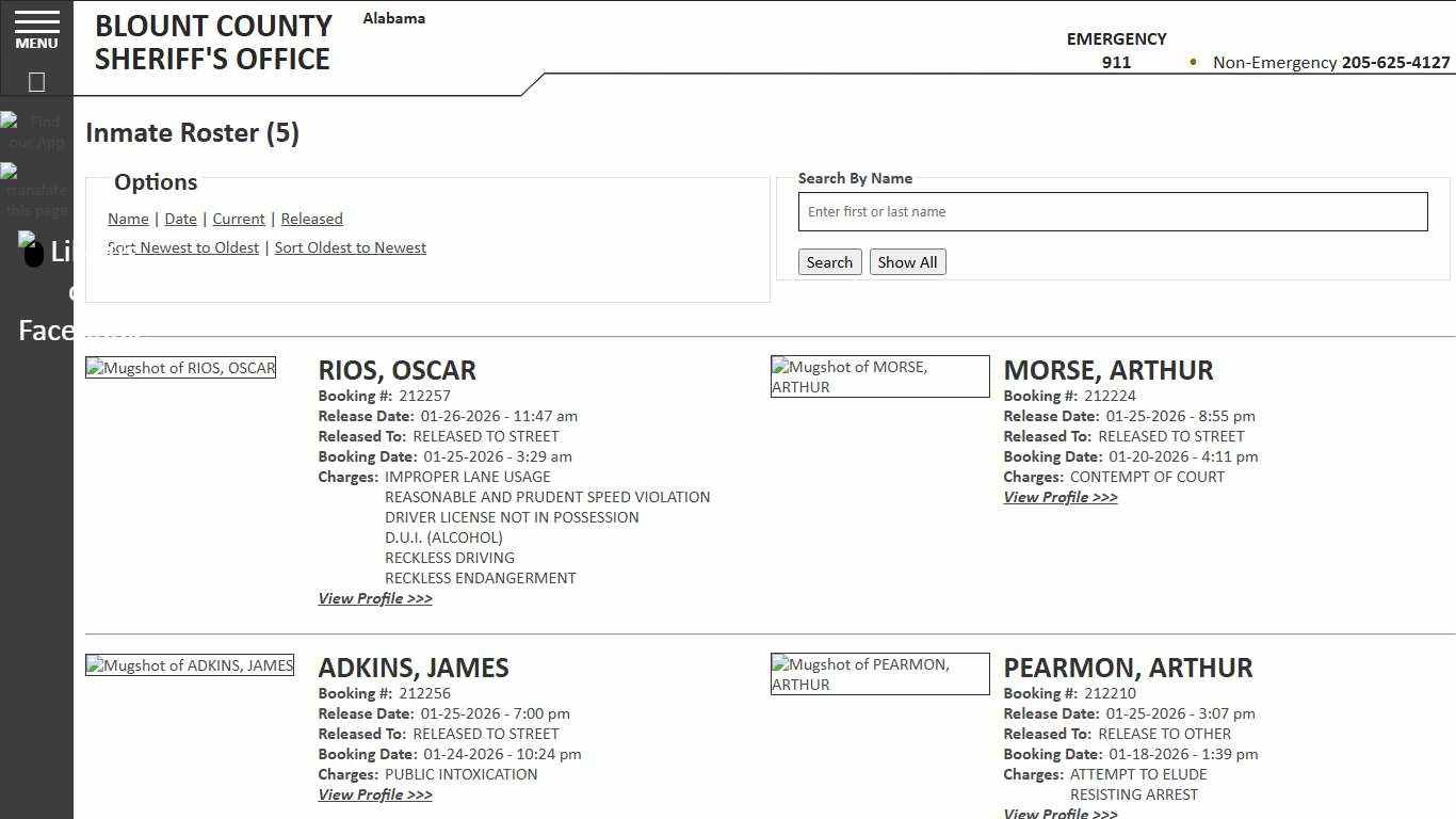 Inmate Roster - Released Inmates Booking Date Descending - Blount County Sheriff AL